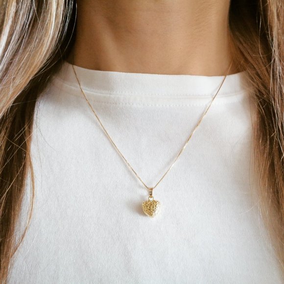 10K Gold Heart Pendant Necklace Real Gold Diamond Cut Heart Charm Stamped 10K - Picture 7 of 7